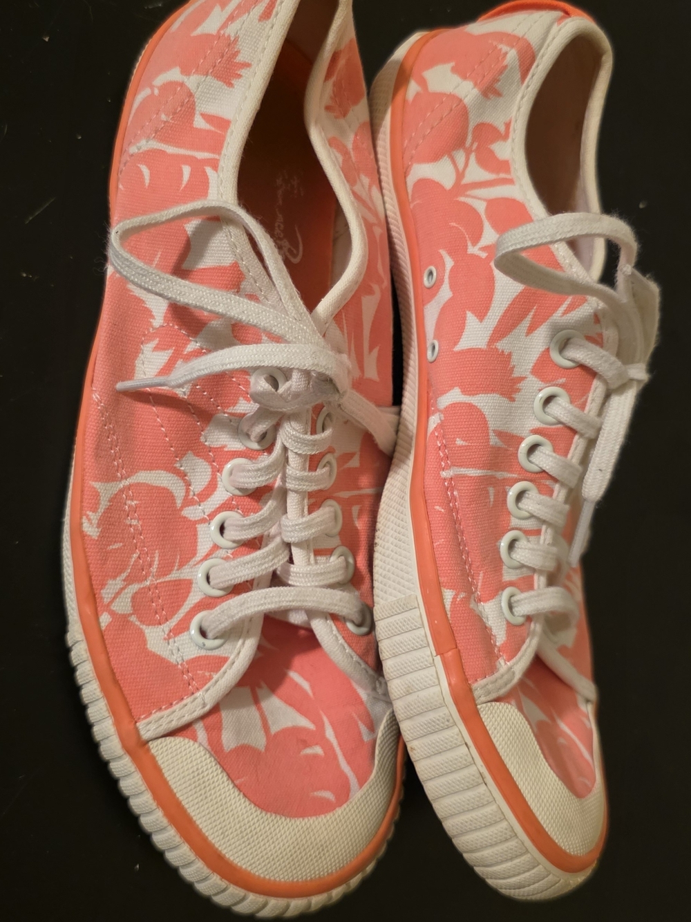 Kate Spade / Keds Tretorn Coral-Pink Floral Canvas Lace-Up Sneakers